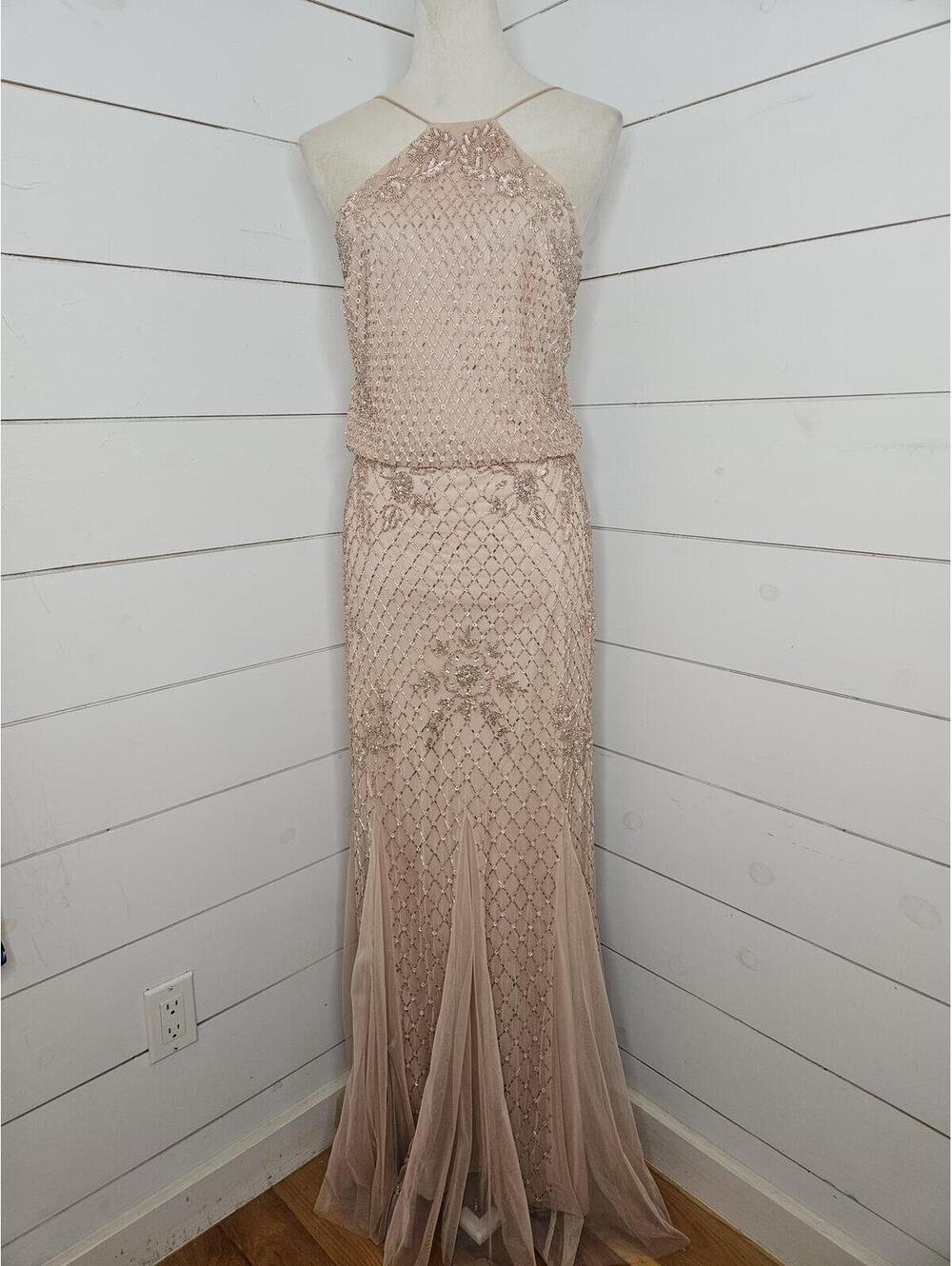 Adrianna Papell Platinum size 10 pink with silver & pink beading gown